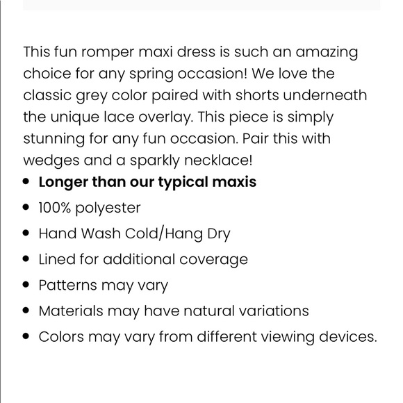 Pink Lily Crossing Paths Lace Maci Grey Romper NWT - Picture 11 of 12